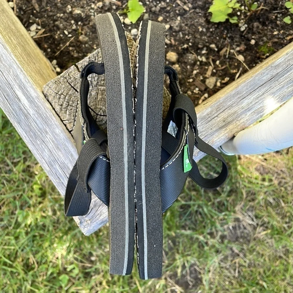 Sanuk kids black sling back sandals Kids SZ 10-11